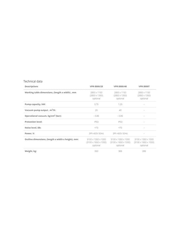 Membraninis - vakuuminis presas VPR - 3000/1500/25